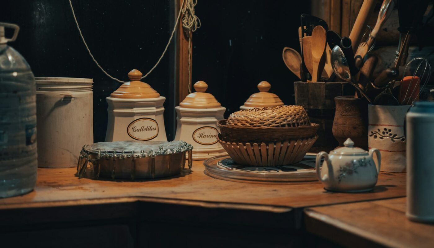 brown and white ceramic container on brown wooden table